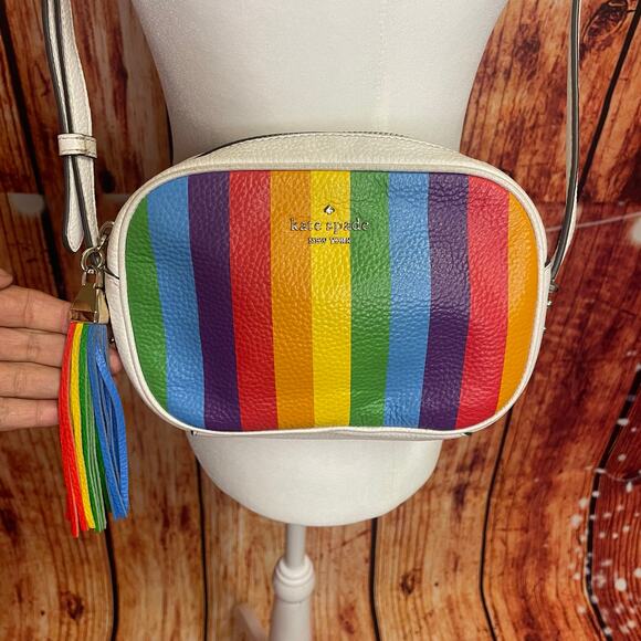 kate spade Handbags - Kate Spade Kourtney rainbow stripe camera bag crossbody with tasssel gay pride